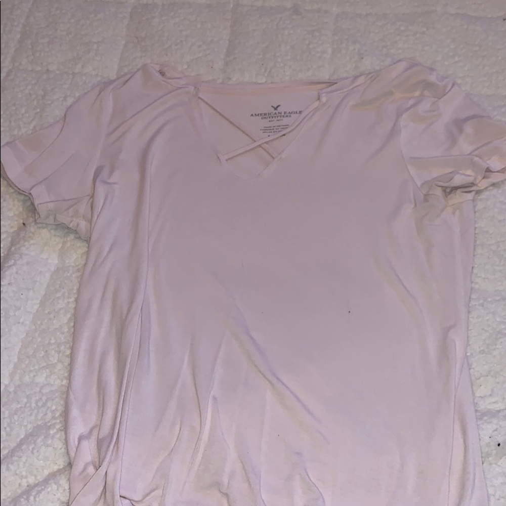 Cross v neck, Light pink t shirt